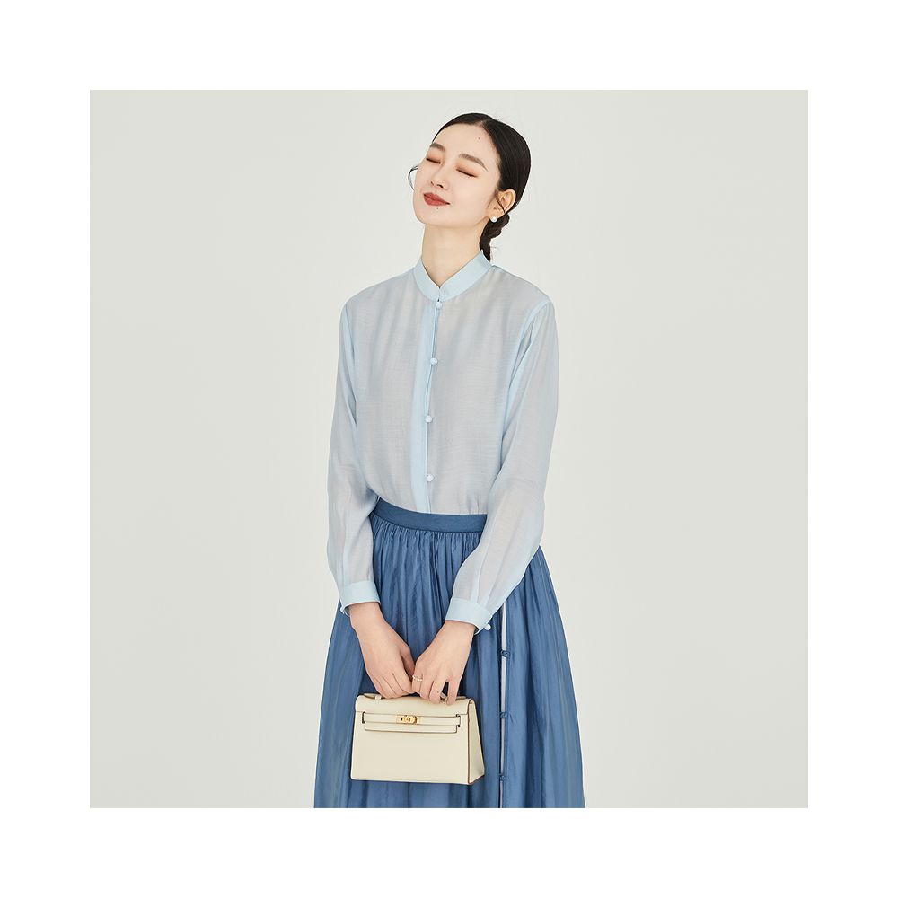 Floating Cloud Hall Wind refreshing Chinese style button blue printed short jacket women 2025 autumn national style Zen Zen clothing image 12