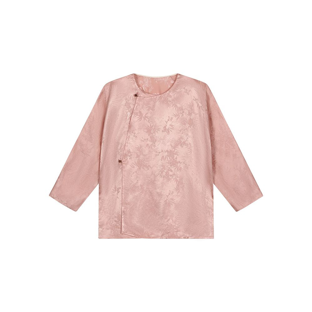 Ruyi Lianyun Autumn Collection New Oblique Collar Sleeve Round Collar Jacquard Top Women s Retro New Chinese Style Loose Shirt image 13