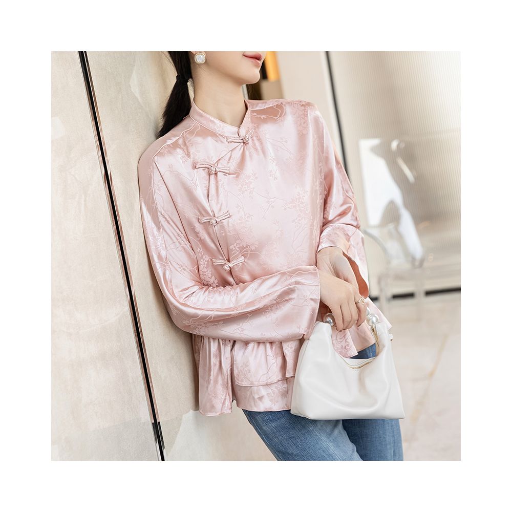 Pink trendy age reducing Chinese style shirt for women with a design and temperament improvement featuring a new Chinese style buckle cheongsam top trend image 12