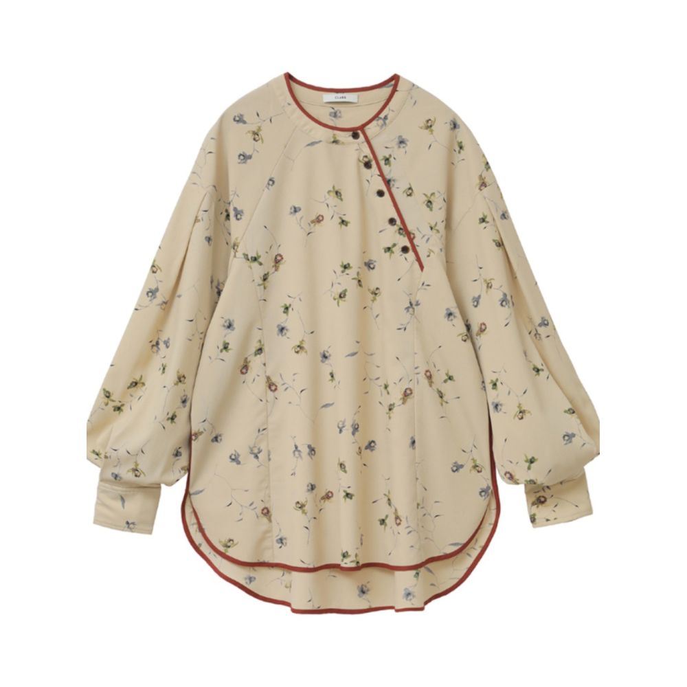 Special Offer Reward for Vitality Girl Solo Chinese Slant Button Round Neck Shirt Lantern Sleeves Sweet Casual Flower Top for Women image 1