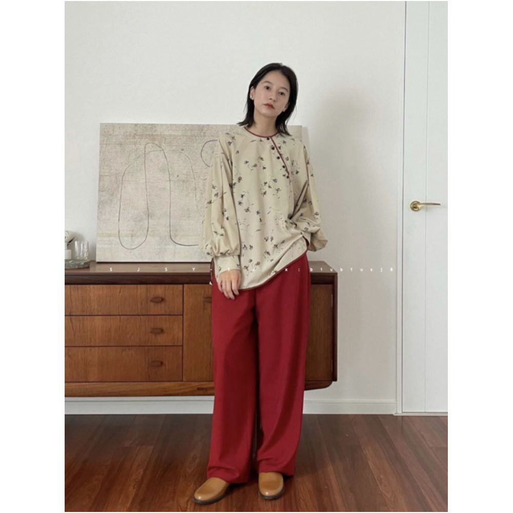 Special Offer Reward for Vitality Girl Solo Chinese Slant Button Round Neck Shirt Lantern Sleeves Sweet Casual Flower Top for Women image 3