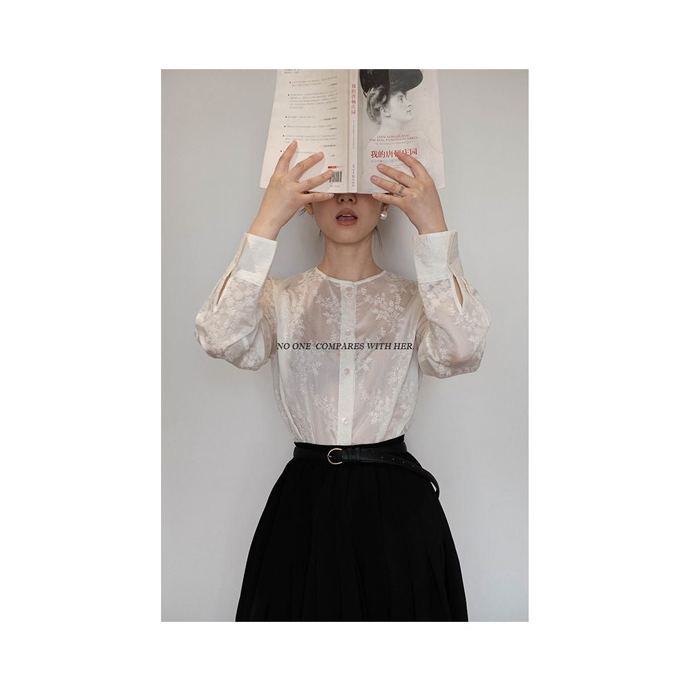 With her niche original design new Chinese retro embroidery lace French elegant intellectual white shirt top for women image 2