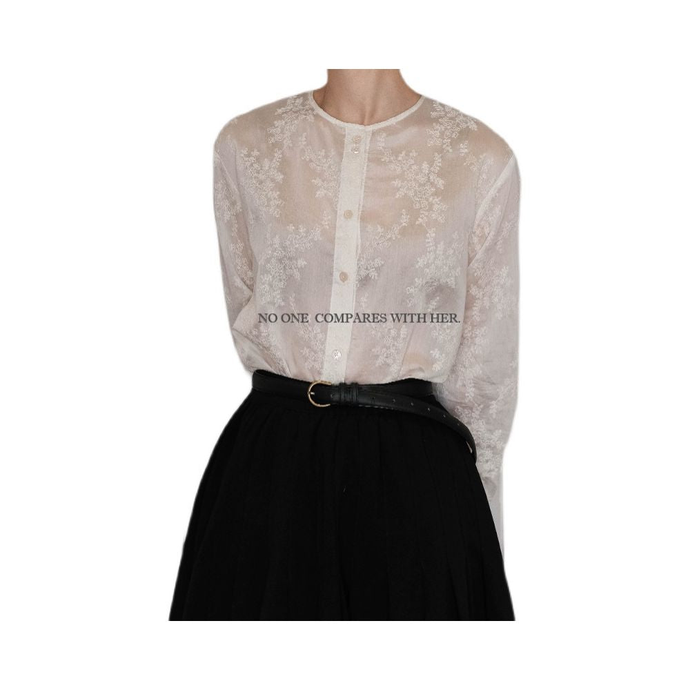With her niche original design new Chinese retro embroidery lace French elegant intellectual white shirt top for women image 5