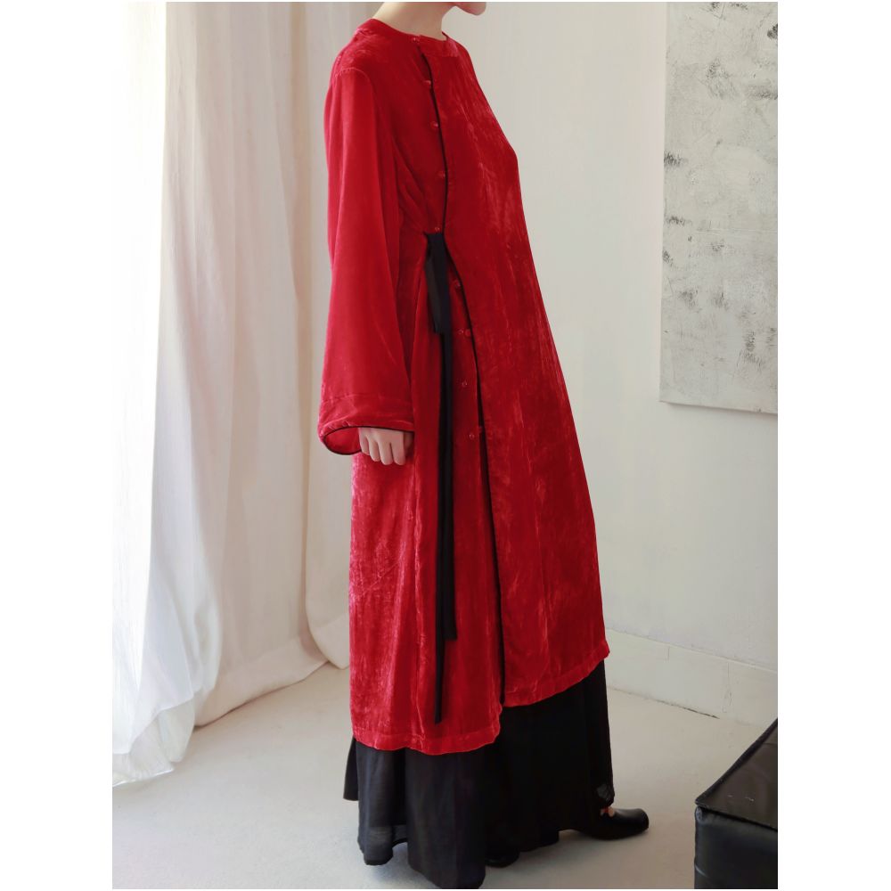 TAORAN women s clothing new Chinese style improved cheongsam top for young women red velvet shirt Zen tea suit image 3