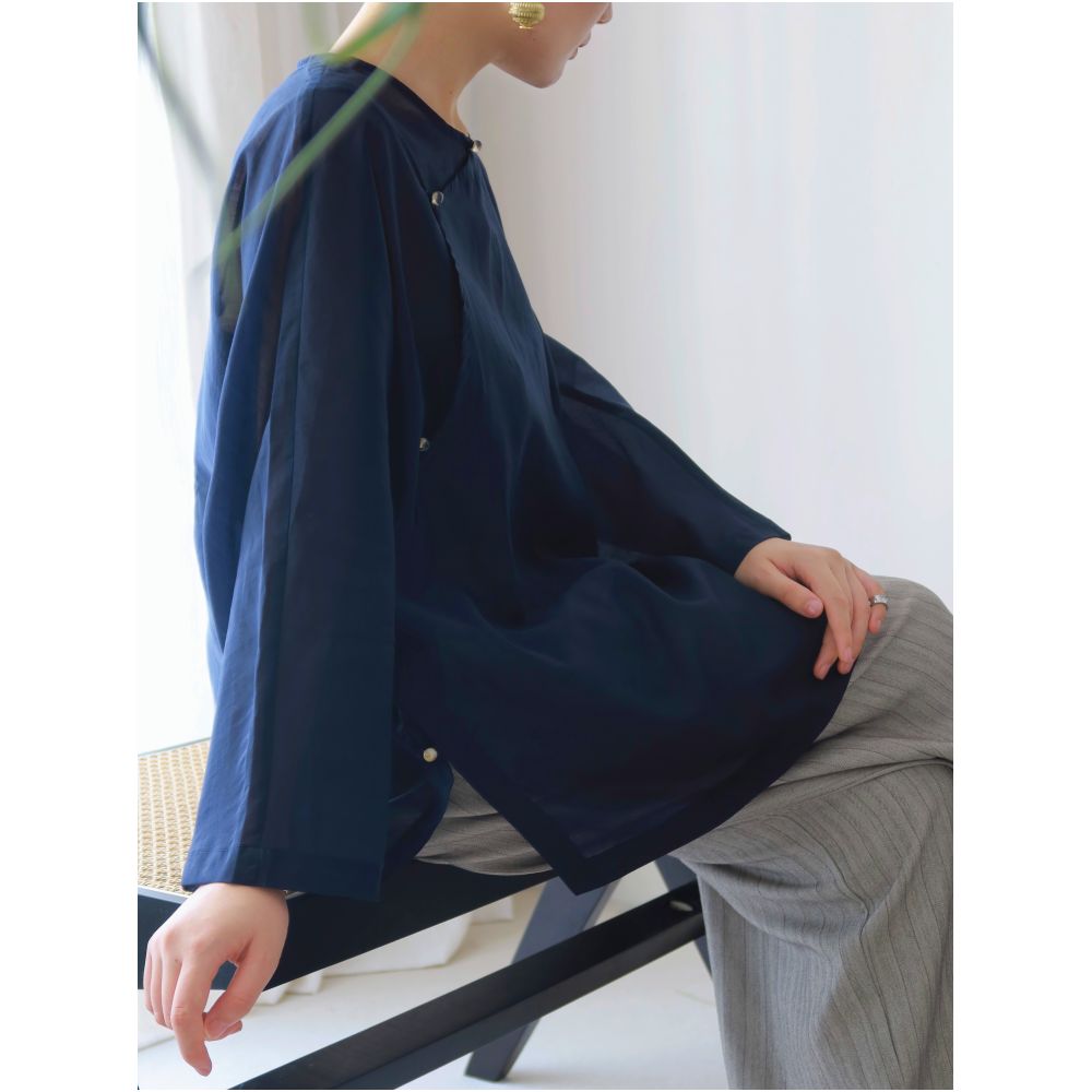 TAORAN women s clothing new Chinese style improved cheongsam top women s daily wear can be worn young style slanted placket Zen tea suit small shirt image 2