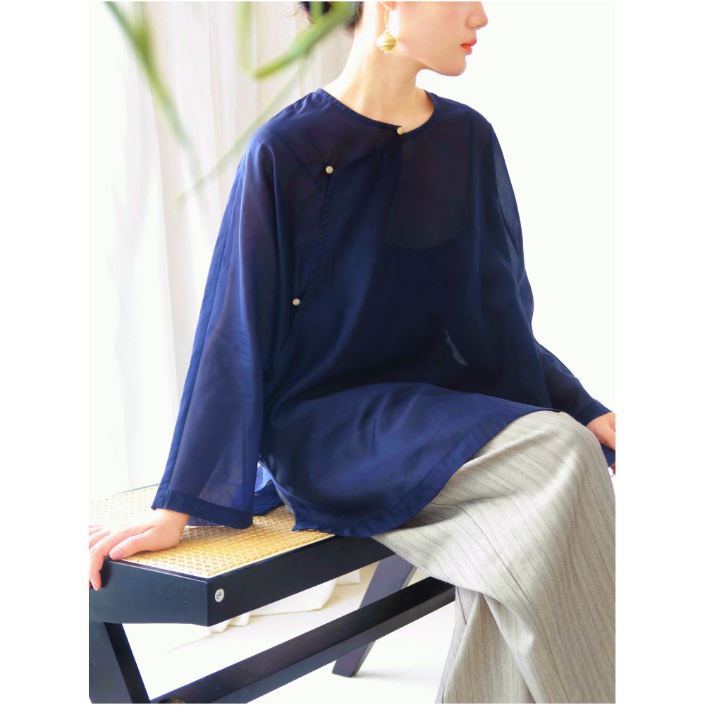 TAORAN women s clothing new Chinese style improved cheongsam top women s daily wear can be worn young style slanted placket Zen tea suit small shirt image 4
