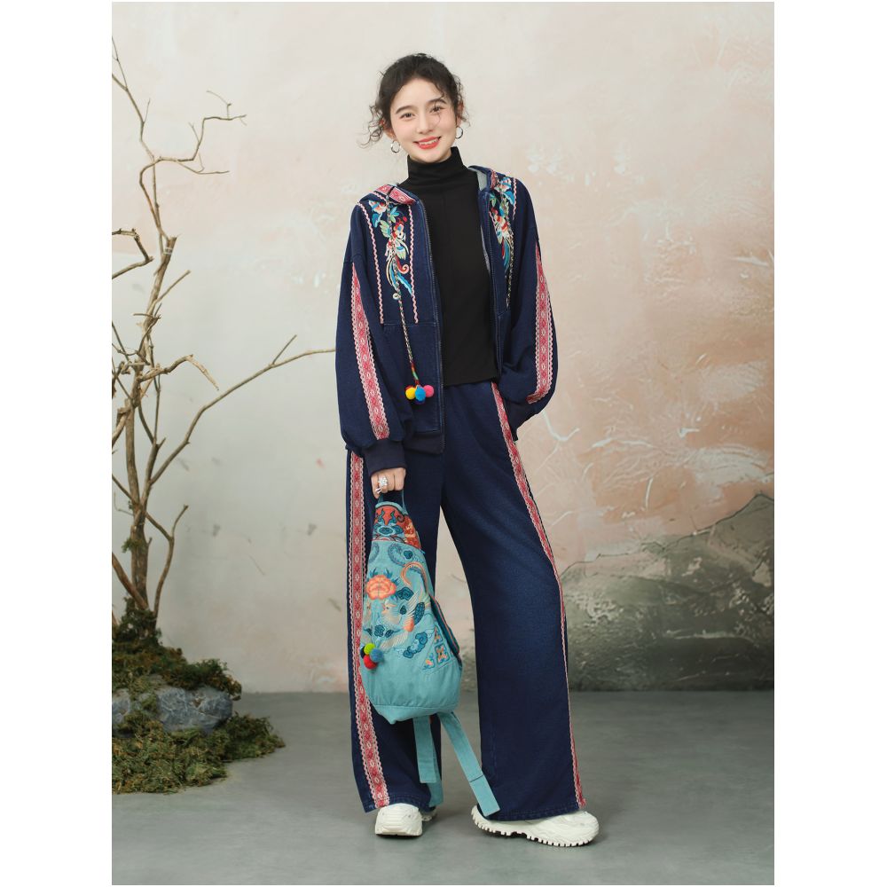 Su Luo s original China Chic Embroidered Sweater Sweatpants Set image 1