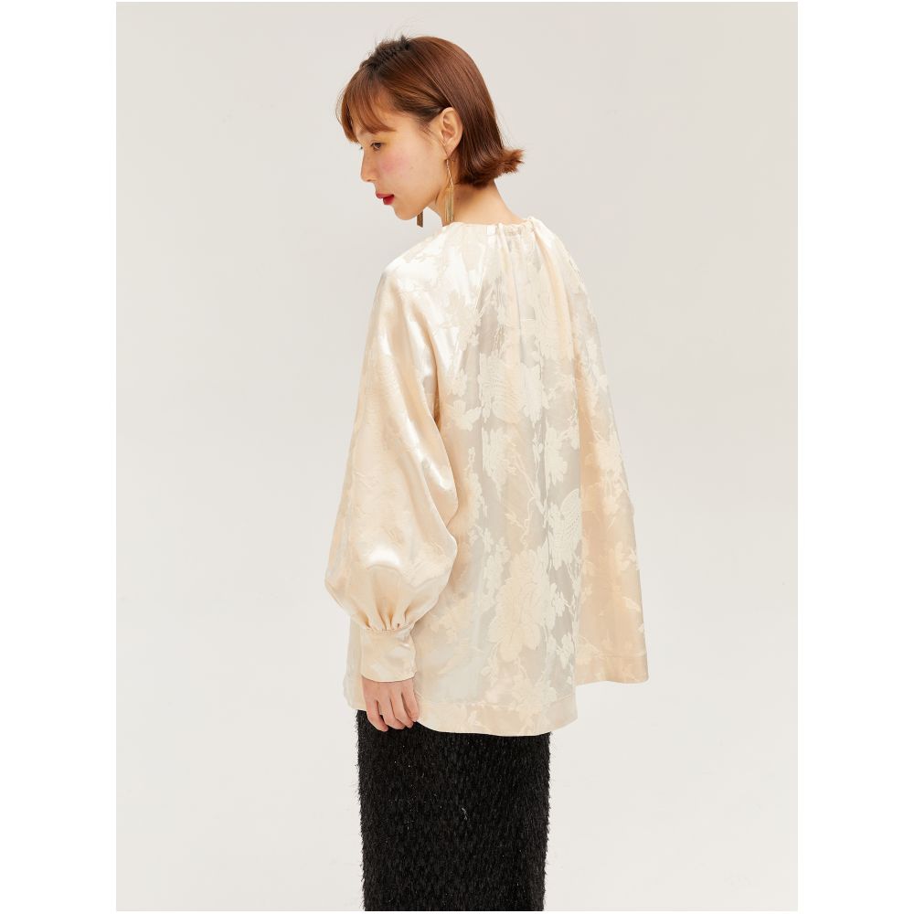 YUANYE New Chinese Champagne Jacquard Drawstring Tassel Lantern Sleeve A line Shirt Spring and Autumn image 5