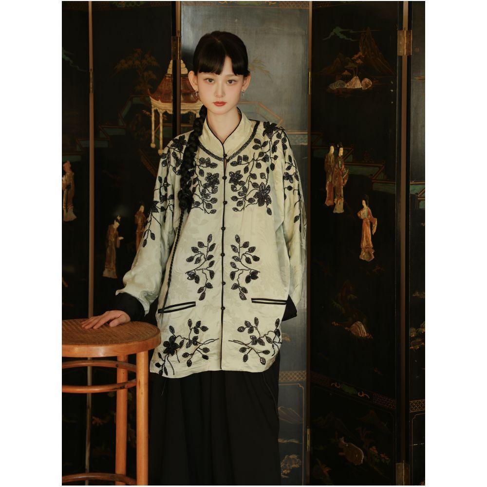 Pearl Embroidery Heavy Industry Almond Green New Chinese Tang Costume CHARMMY YE Playful Design 2023 Spring New Coat cardigan image 2