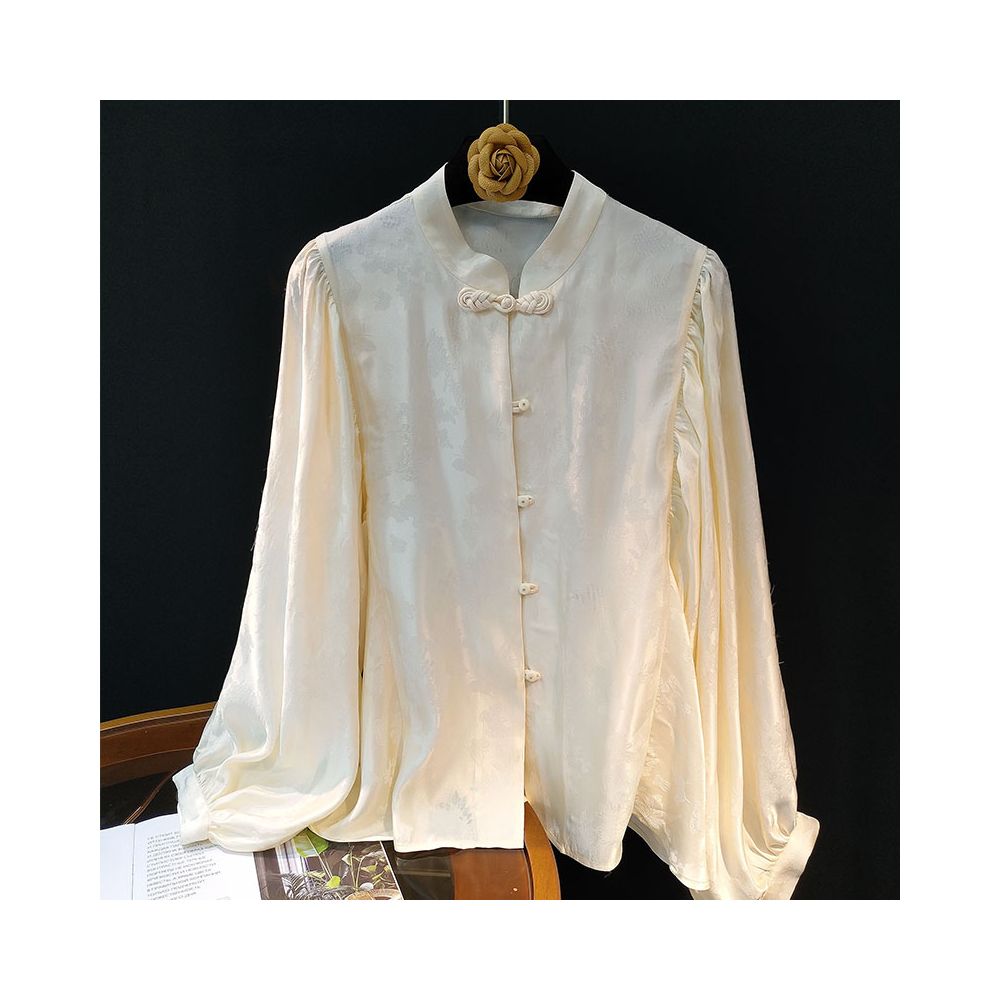 ASAYA1756 Retro silk jacquard shirt women's design sense niche puff sleeve Chinese style buckle mulberry silk top national style coat