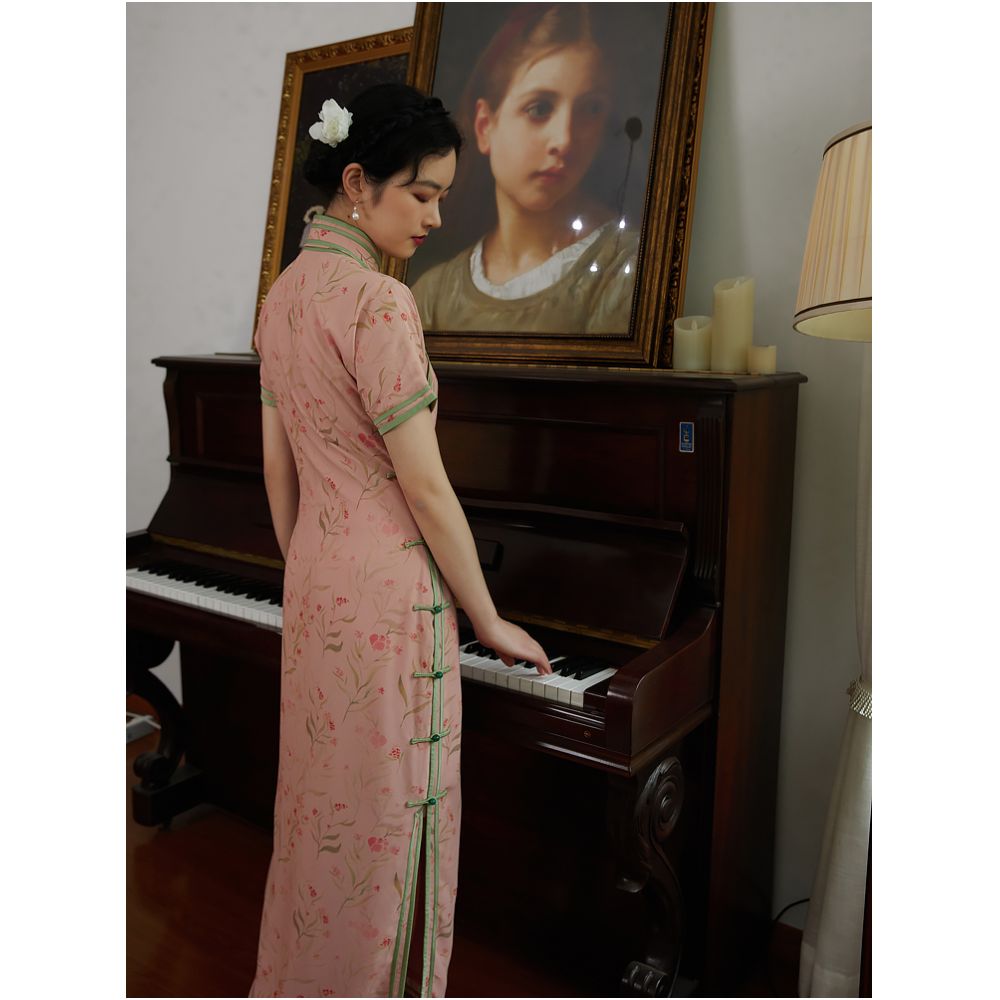Ruhuan Fuxia Ancient Double breasted Cheongsam Retro Republic of China Style Girl Young Style Fresh Peach Pink Chiffon Cheongsam image 18