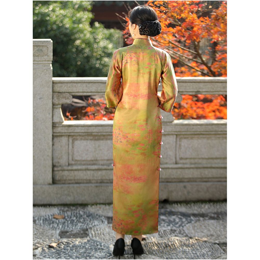 Lanting fluff 40mm heavy satin front spray fragrant cloud yarn long sleeved young style traditional ancient style cheongsam daily retro color image 4