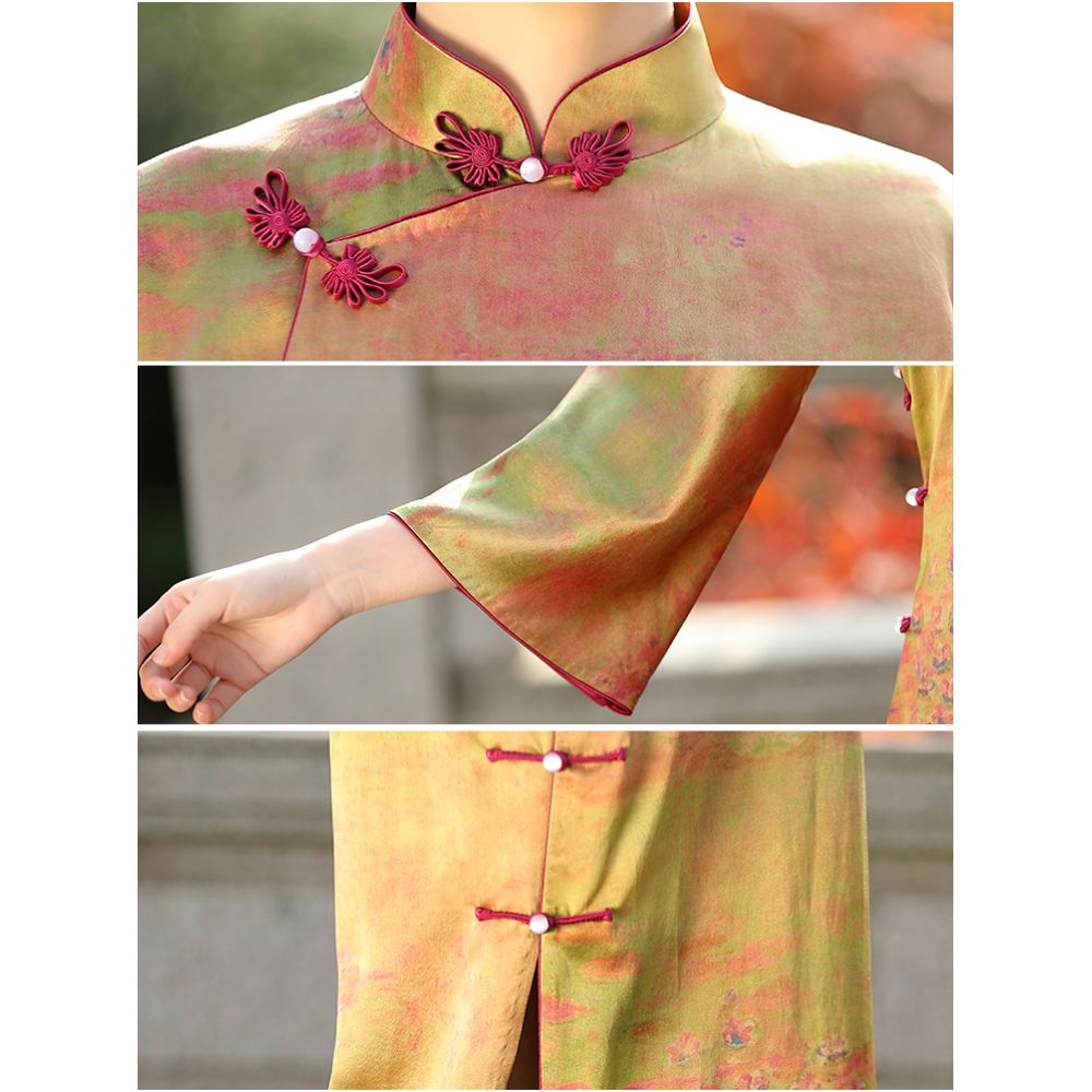 Lanting fluff 40mm heavy satin front spray fragrant cloud yarn long sleeved young style traditional ancient style cheongsam daily retro color image 5