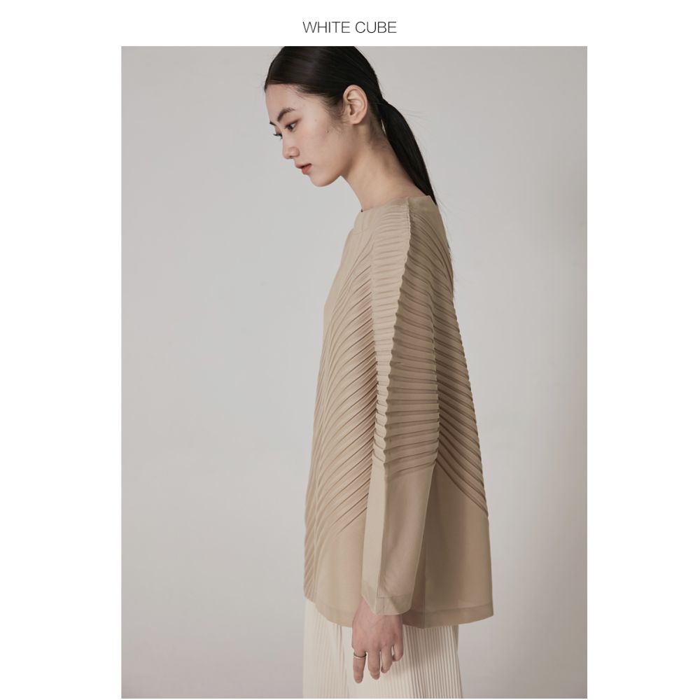 Whitecube20247 Split Sleeve Shirt Miyake Style Folded Top Asymmetric Retro High End Folded Shirt Women s image 4