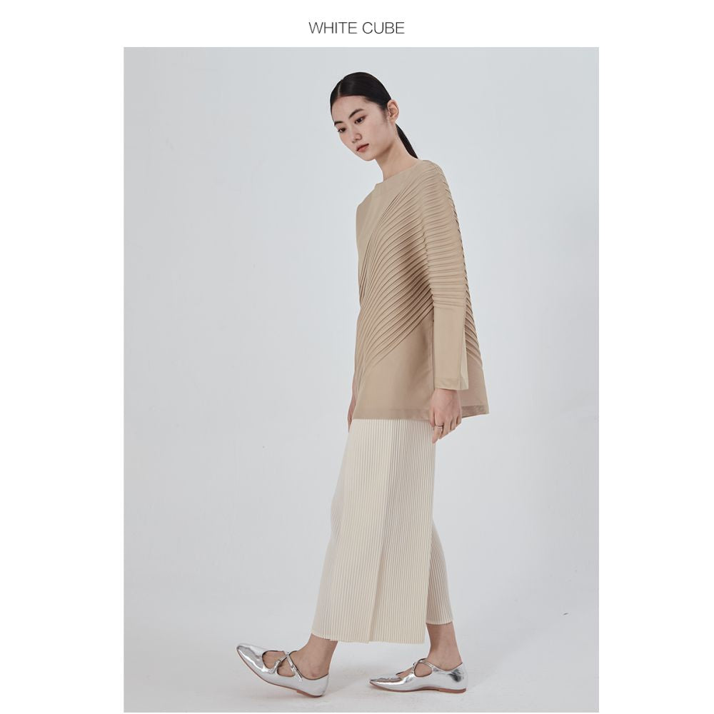 Whitecube20247 Split Sleeve Shirt Miyake Style Folded Top Asymmetric Retro High End Folded Shirt Women s image 5