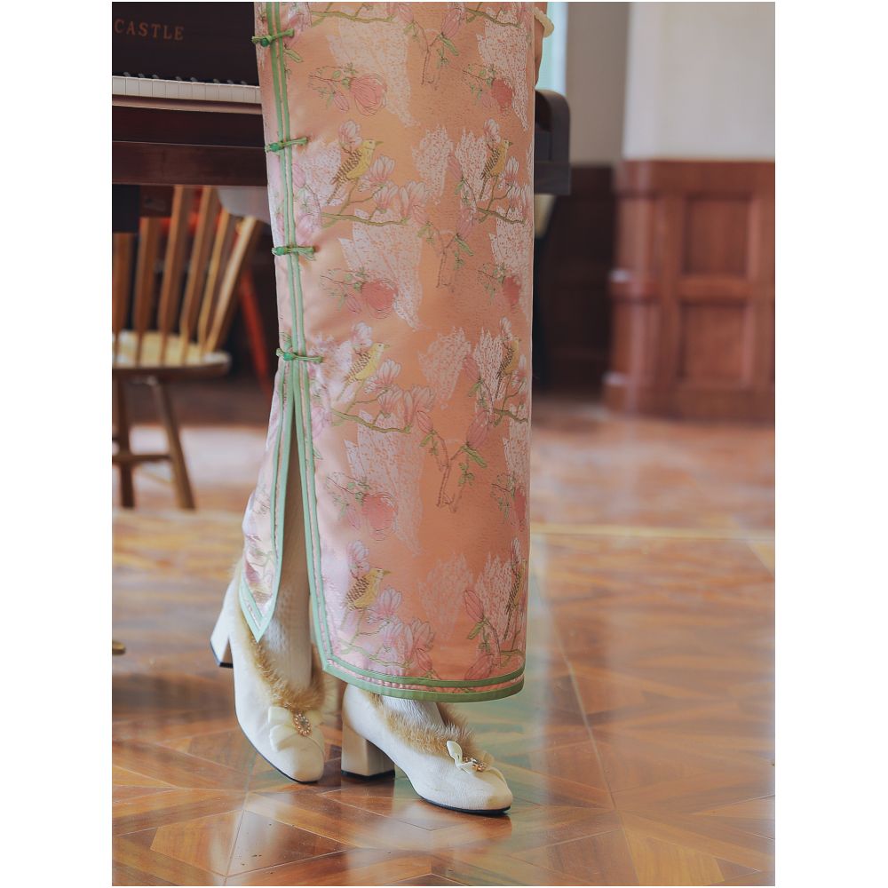 Xiaoxi Fu Xia Chinese Style Double breasted Cheongsam Autumn and Winter Flower and Bird Jacquard Ancient Method Inverted Big Sleeves New Chinese New Year s Clothing image 5