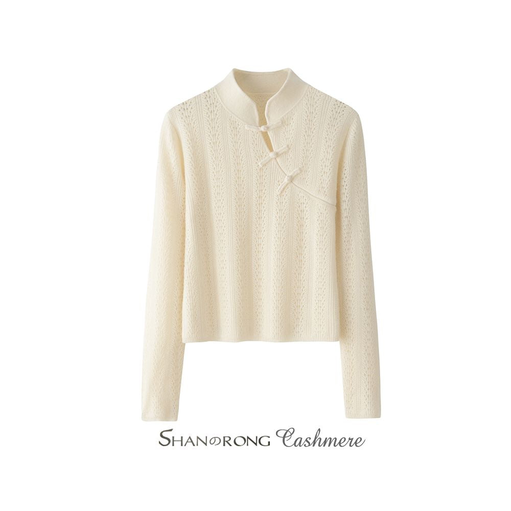 Retro ethnic style 100 cashmere sweater women s stand up collar buckle autumn and winter knitted sweater temperament qipao top image 8
