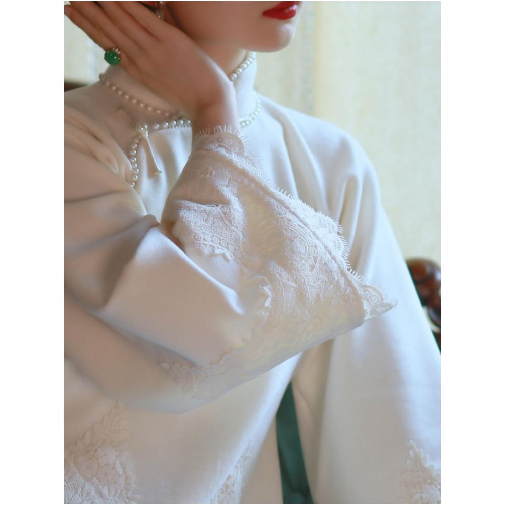 Jingsi Wan One City Style Plush Young Style Daily Lace Edge Inverted Big Sleeve Top Republic of China Style Retro image 5
