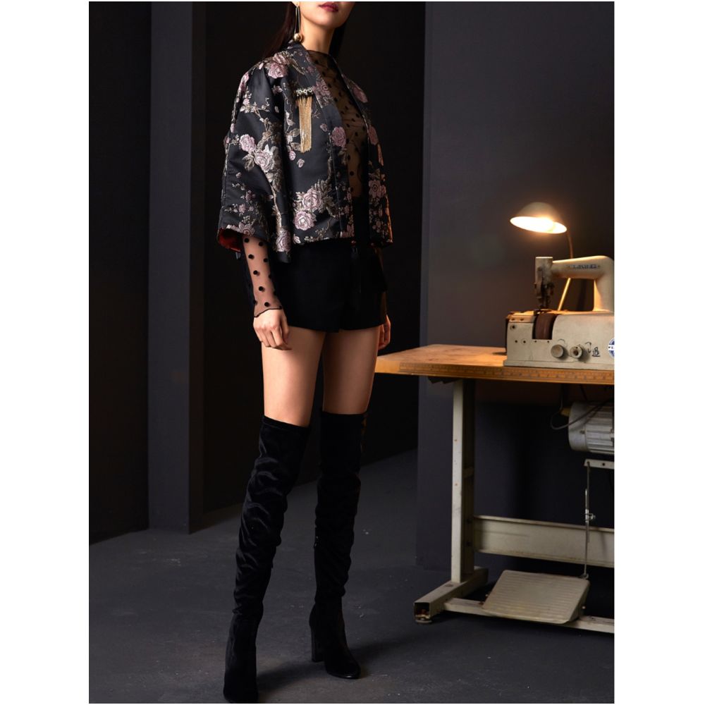 Original designer from Jiro women s dark silk and Japanese style improved wide sleeved tassel Tang style short jacket image 3