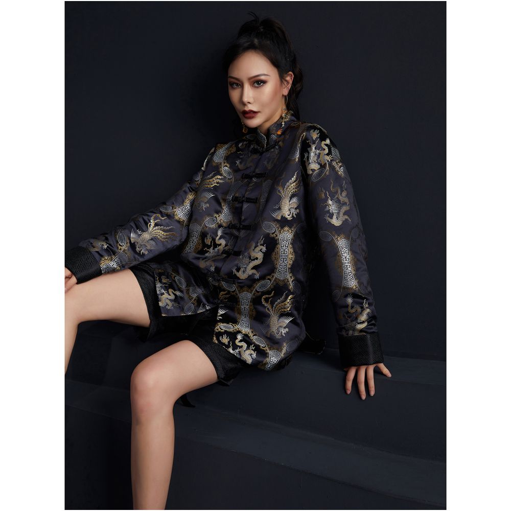 Jiro 2024 original dark designer new product handsome silhouette loose jacquard Tang style retro button top image 3