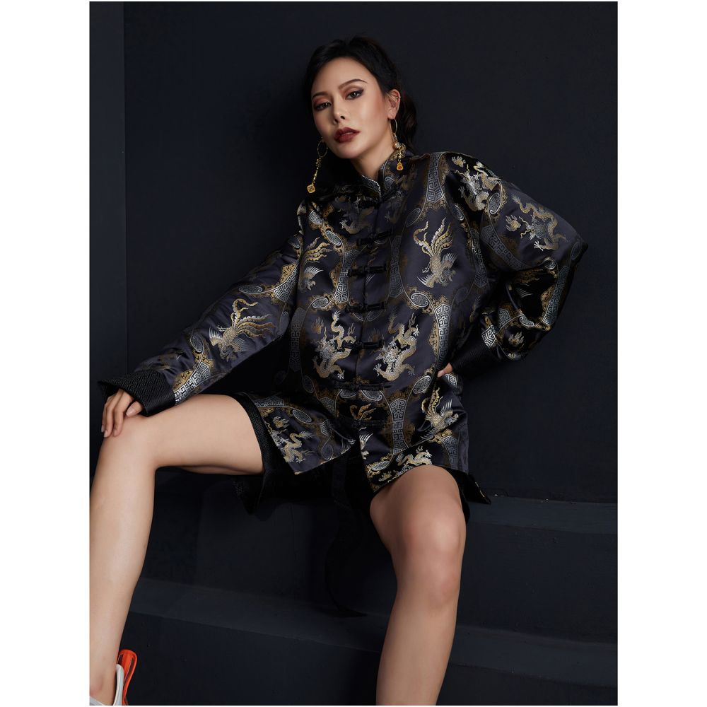 Jiro 2024 original dark designer new product handsome silhouette loose jacquard Tang style retro button top image 5