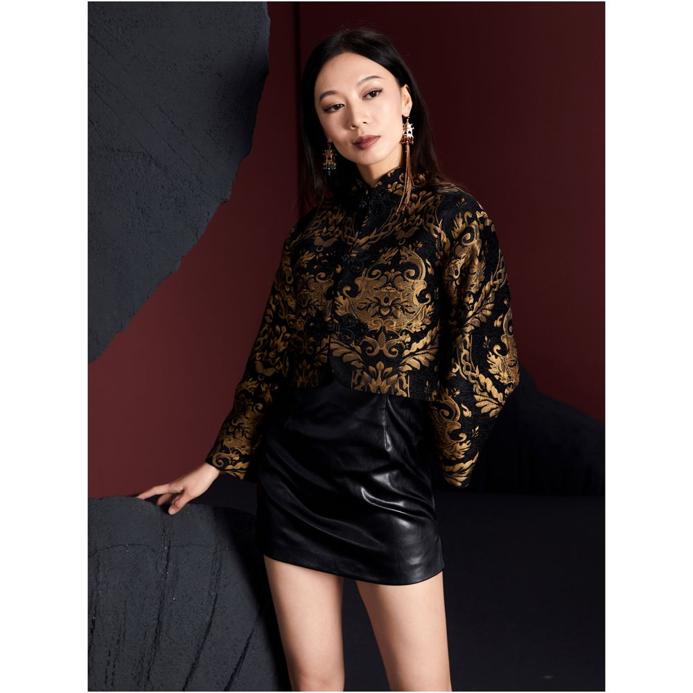 Jiro 2024 original niche women s clothing custom jacquard black gold improved oversize corridor short jacket Tang suit image 11
