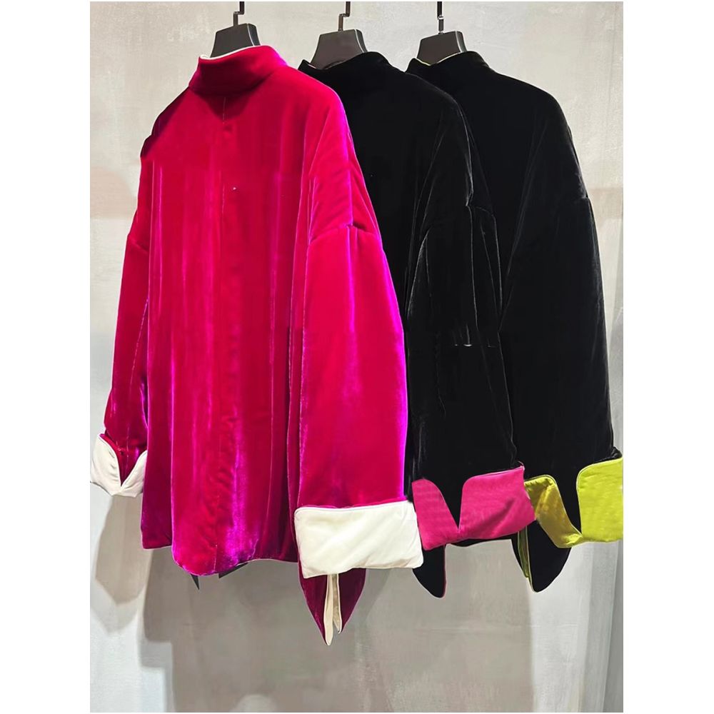 Good reputation CSZ012 fashionable new Chinese style silk velvet loose retro double breasted jacket top spring and autumn women image 42