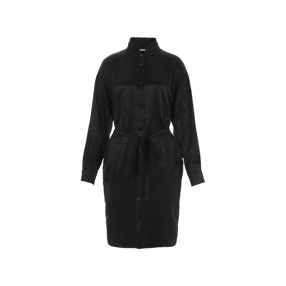 ASAYA1687 Huamu deep Chinese style acetate dress female loose texture shirt skirt stand collar tie long sleeve skirt new style