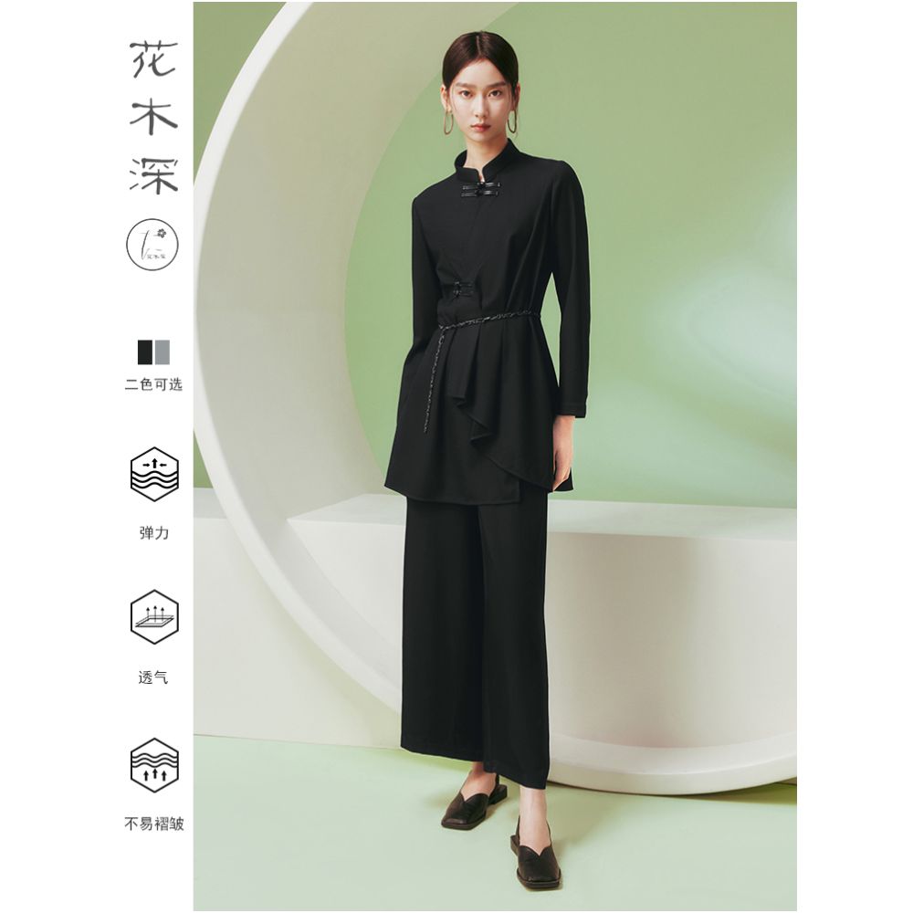 Celebrity style flower and tree deep Chinese style shirt jacket for women stand up collar button down wool improved Chinese style top image 21