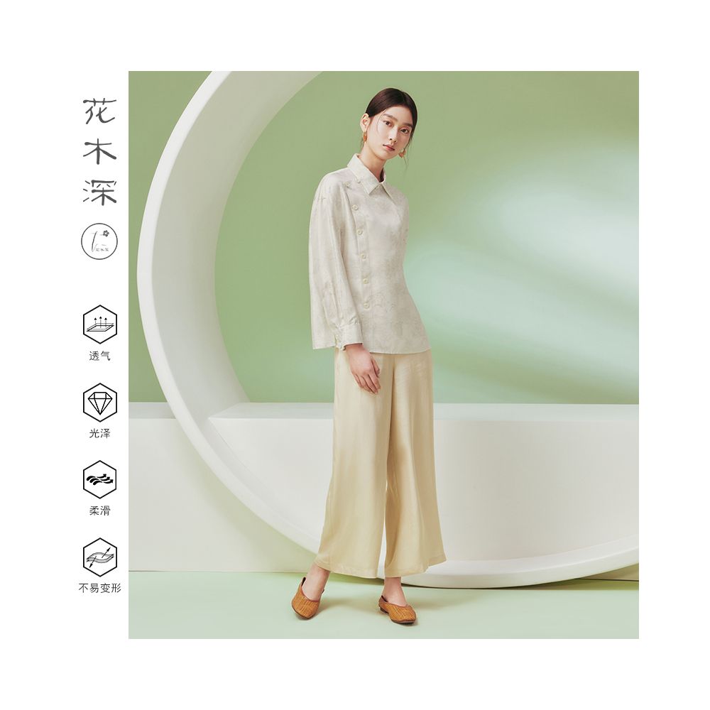 Flower and Tree Deep 18mm Heavy duty Silk Shirt for Women Original Chinese Style Printed Top New Version Collar Long Sleeve Women s Clothing image 5