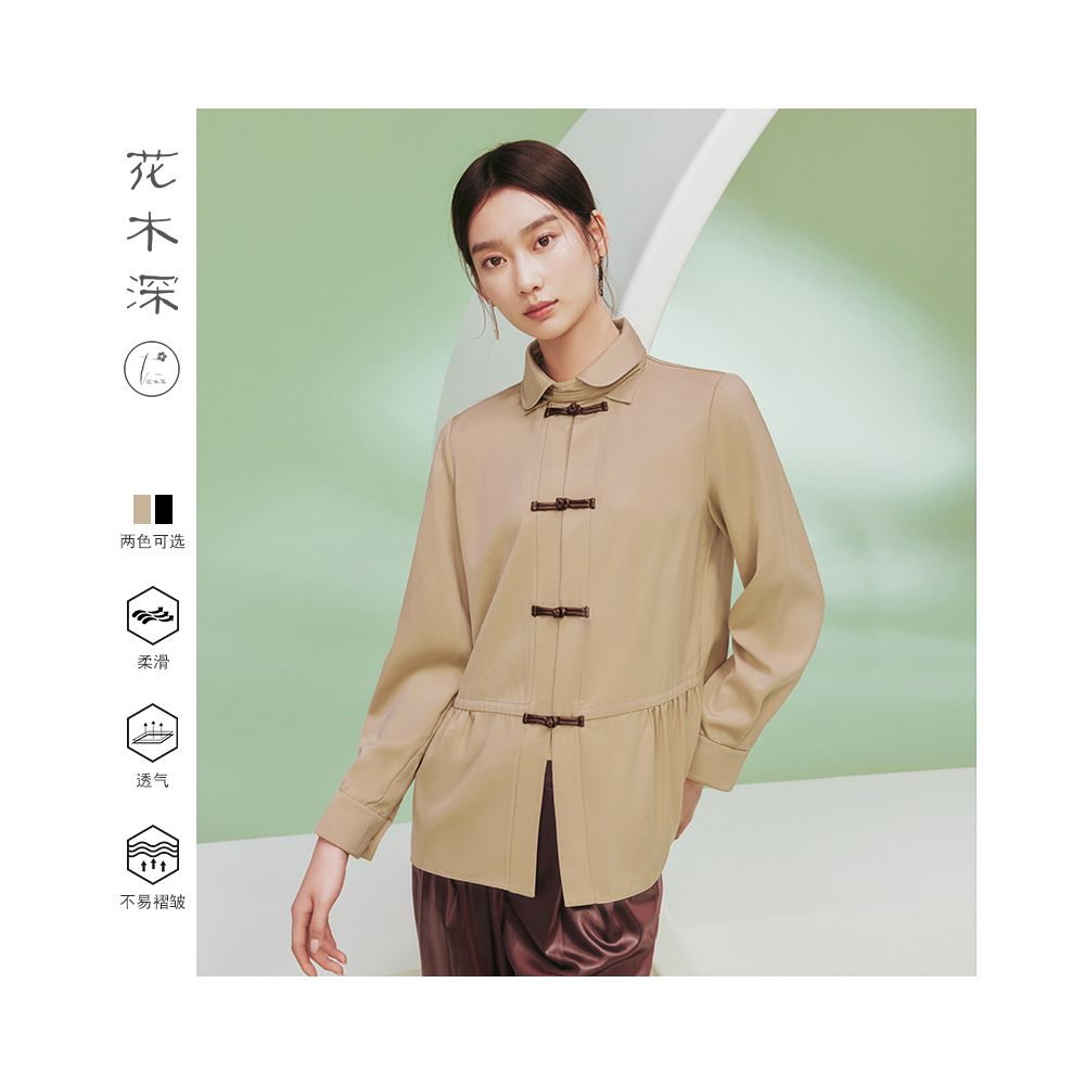 Blogger s same flower and tree deep buttoned shirt women s long sleeved new Chinese style improved Tang style top women s black shirt image 0