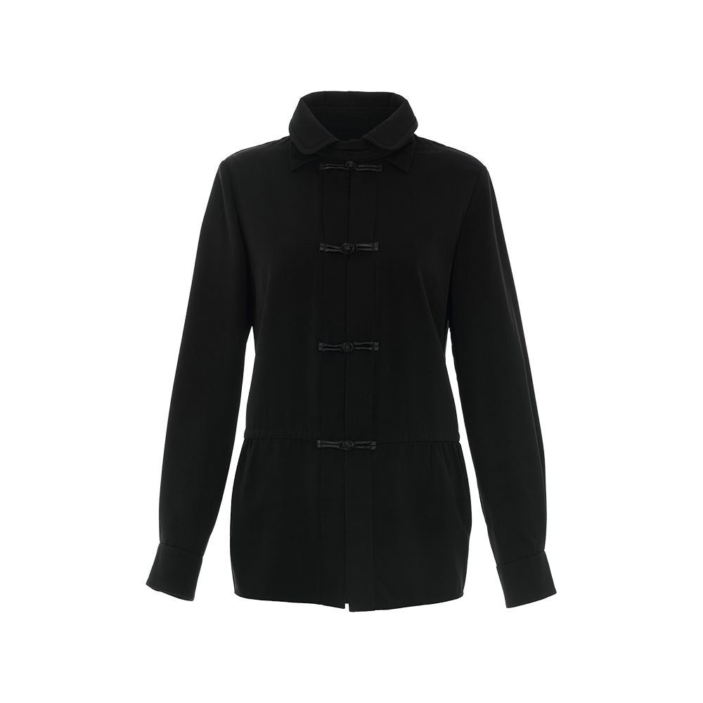 ASAYA1681 Blogger s same flower and tree deep buttoned shirt women s long sleeved new Chinese style improved Tang style top women s black shirt