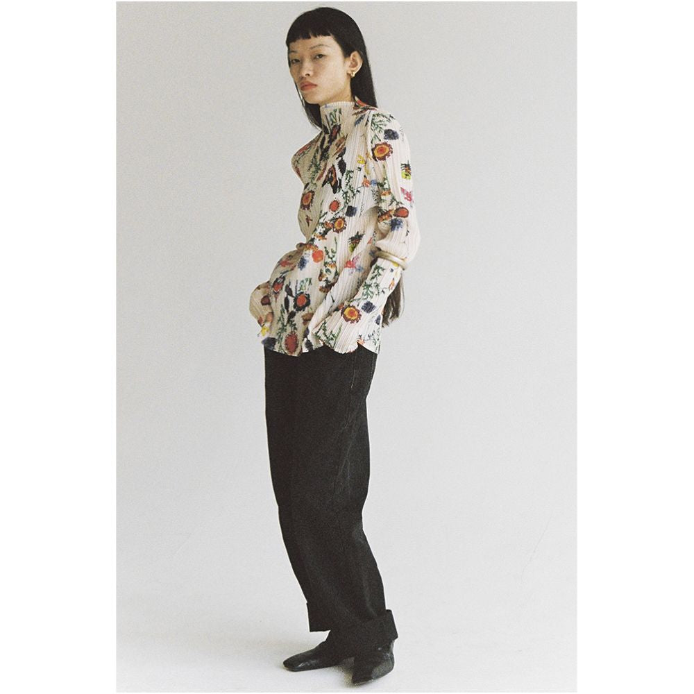 TLonely1 long sleeved base pleated print stand up collar long sleeved pullover floral long sleeved T shirt image 4