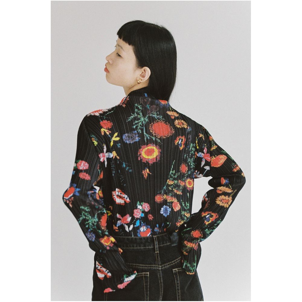 Our store is not a 7 day T Lonely 1 pleated printed stand up collar long sleeved pullover single piece floral base long sleeved T shirt image 6