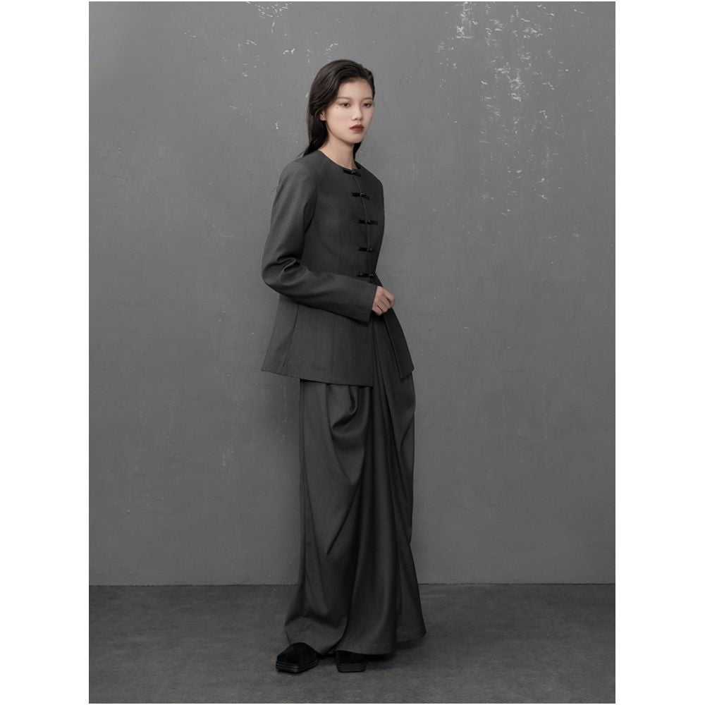 VAPOURBURE New Chinese style Pan Button Zhongshan Suit Women s Spring Retro Casual Collarless Slimming Suit Coat image 2