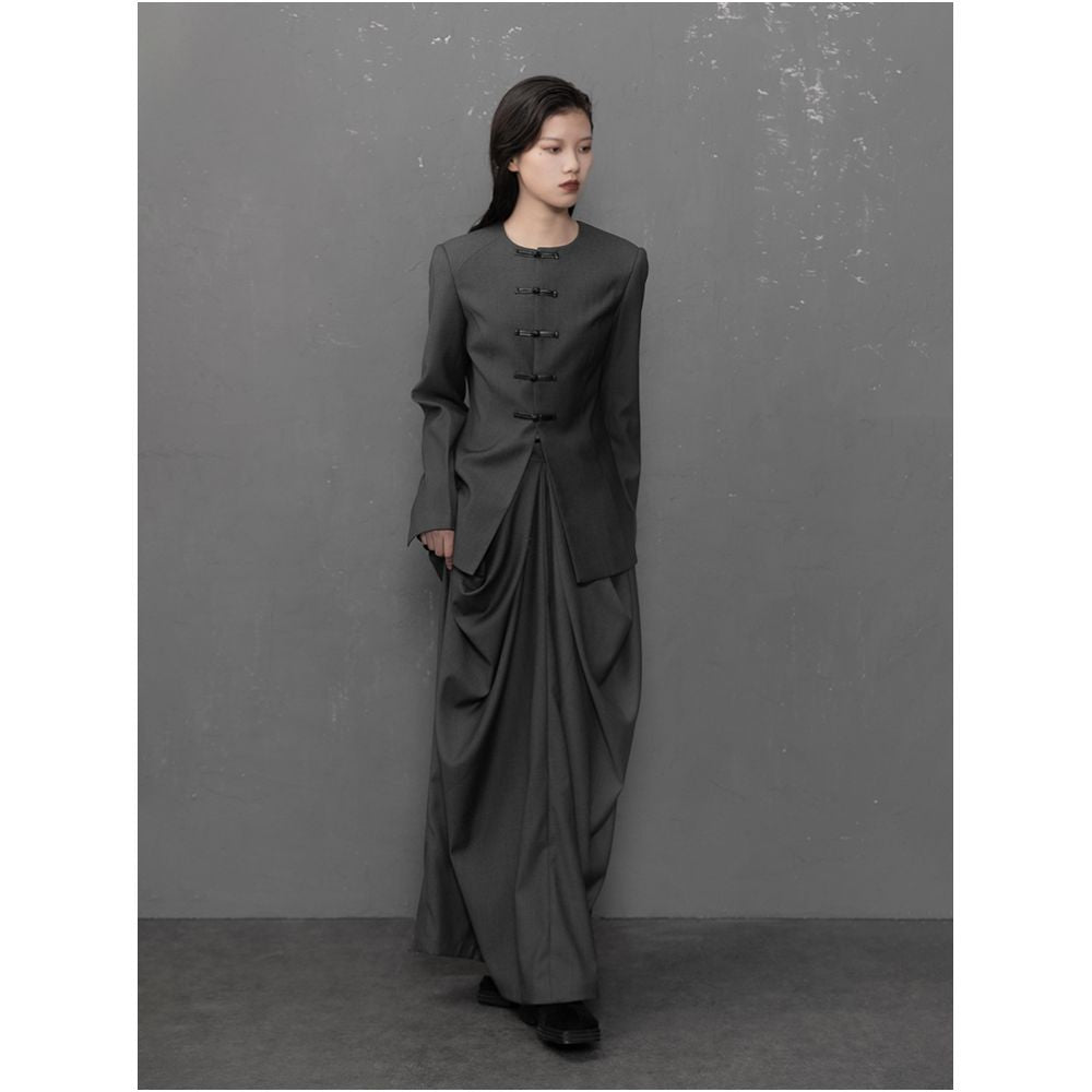 VAPOURBURE New Chinese style Pan Button Zhongshan Suit Women s Spring Retro Casual Collarless Slimming Suit Coat image 3