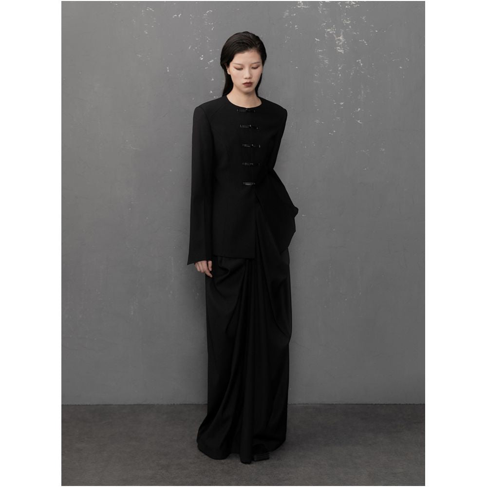 VAPOURBURE New Chinese style Pan Button Zhongshan Suit Women s Spring Retro Casual Collarless Slimming Suit Coat image 4