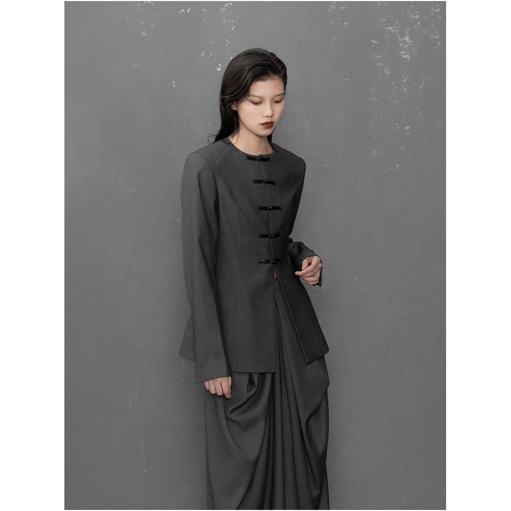VAPOURBURE New Chinese style Pan Button Zhongshan Suit Women s Spring Retro Casual Collarless Slimming Suit Coat image 33