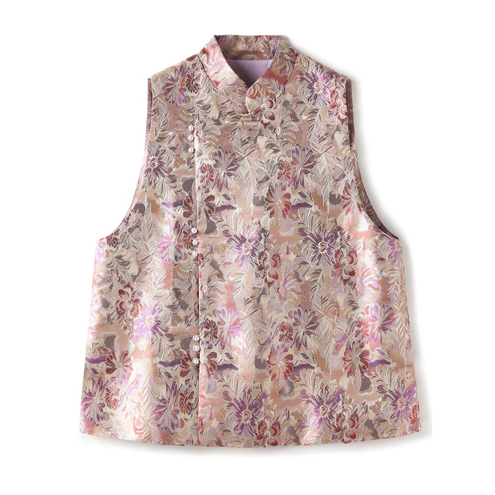 Pink jacquard woven silk vest women s early autumn new original design light Chinese style mulberry silk top image 5