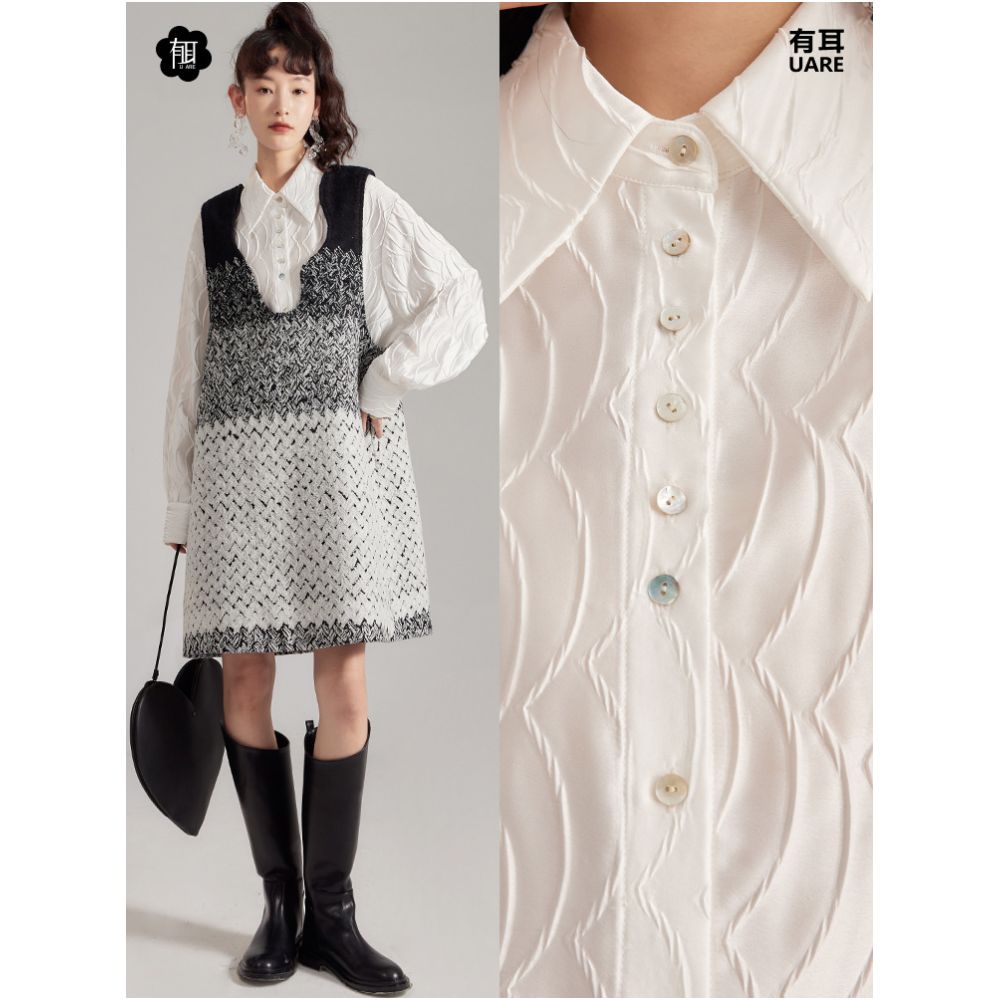 Original design by UART with ears light and flower long sleeved shirt women s design sense niche long white shirt top image 10