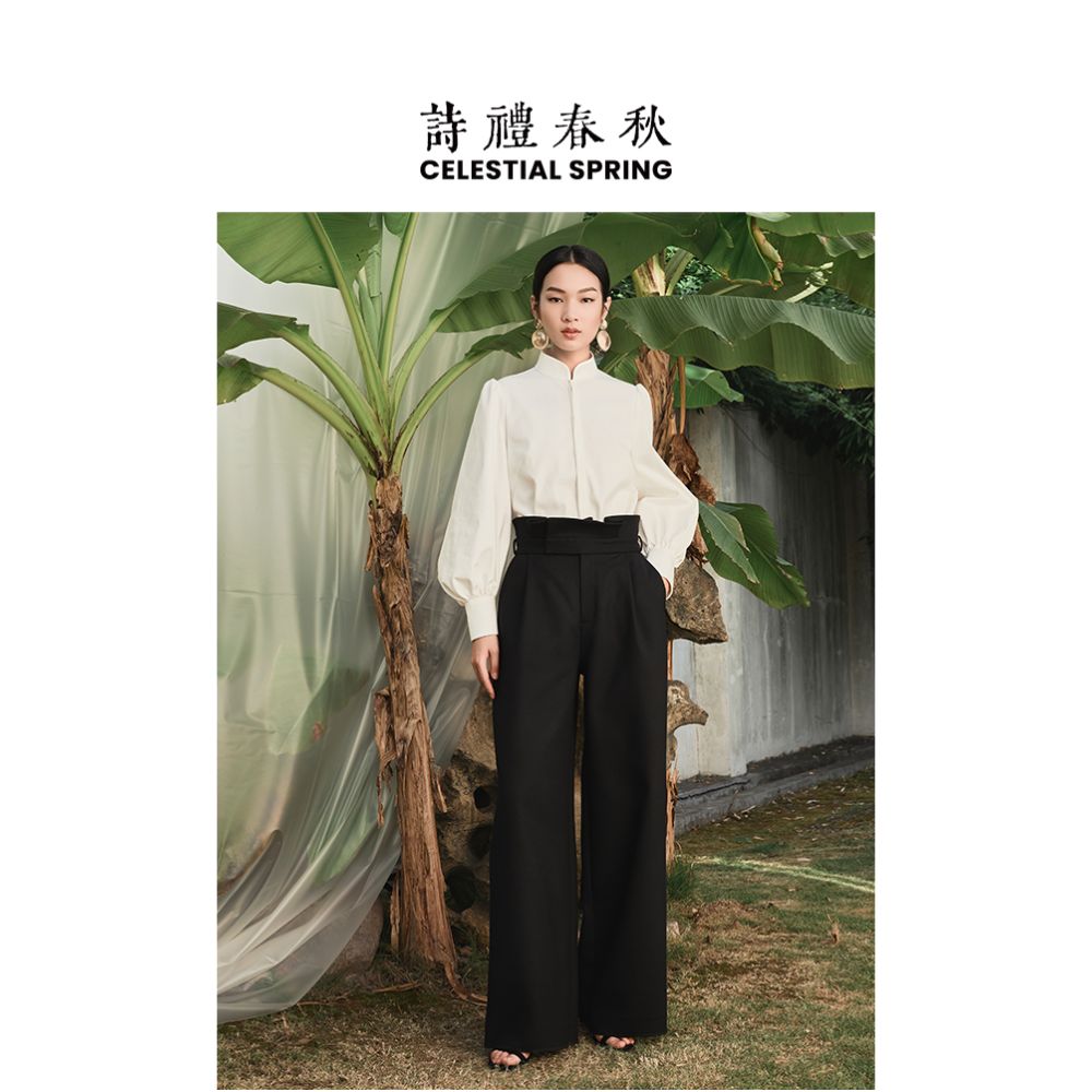 Shili Chunqiu Original New Chinese style Top Chinese style Long sleeved Shirt Retro white Elegant Tea Clothes Stand up Collar Shirt for Women image 3