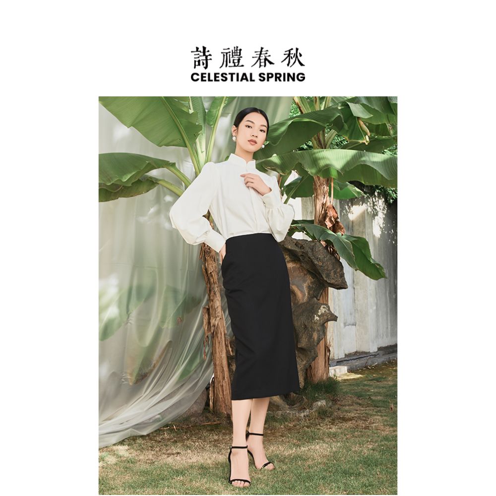Shili Chunqiu Original New Chinese style Top Chinese style Long sleeved Shirt Retro white Elegant Tea Clothes Stand up Collar Shirt for Women image 4