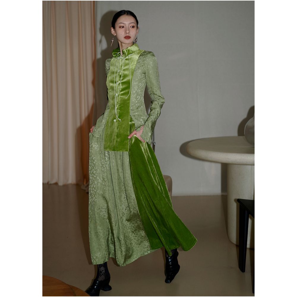 Bad taste Western New Chinese style design handmade buckle splicing slim fit shirt top image 3
