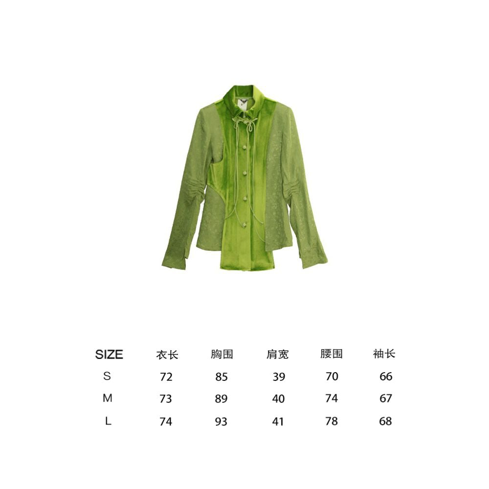 Bad taste Western New Chinese style design handmade buckle splicing slim fit shirt top image 5