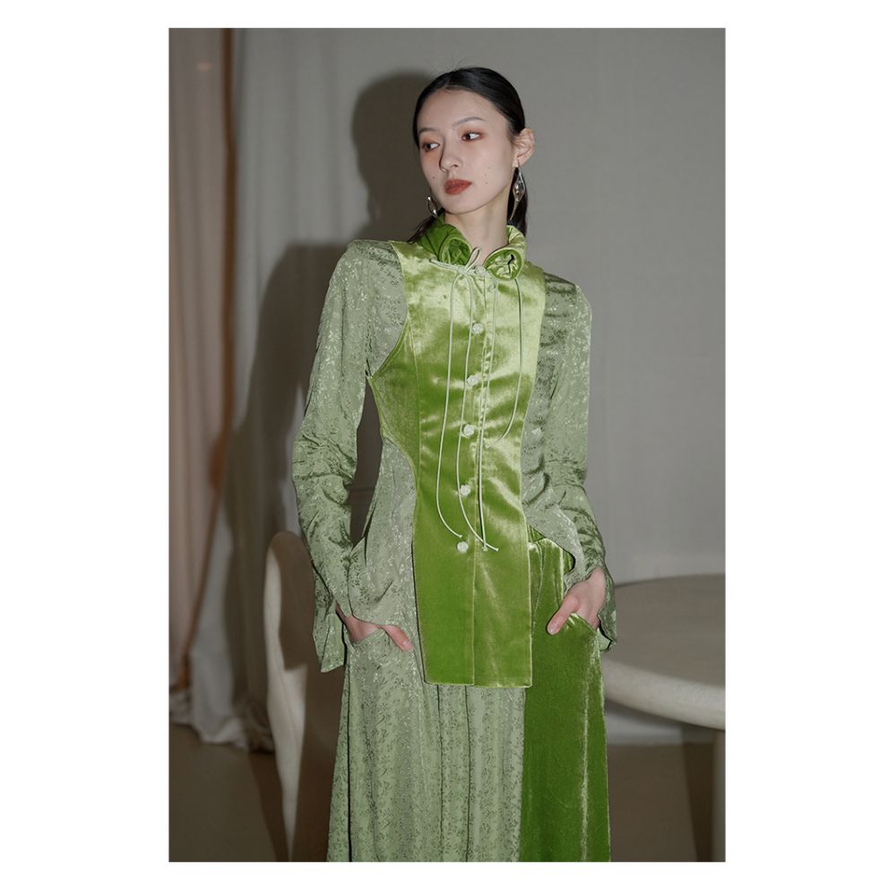 Bad taste Western New Chinese style design handmade buckle splicing slim fit shirt top image 14