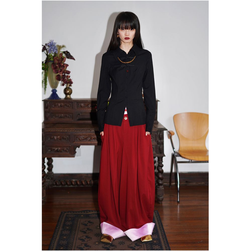 Bad Taste Western New Chinese Wool Blended Handmade Pan Button Hollow out Shirt Top image 3