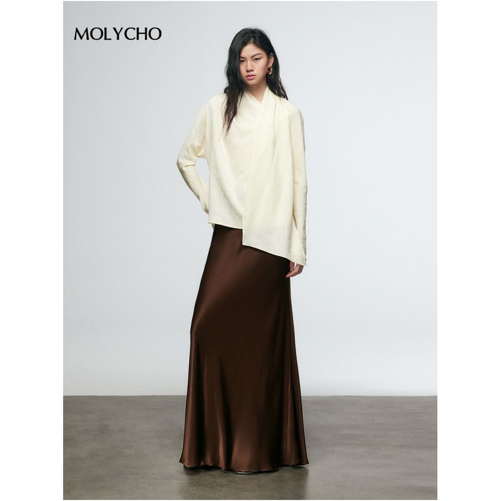 MOLYCHO French design style ribbon shirt women s autumn loose slimming top scarf collar long sleeved shirt image 4