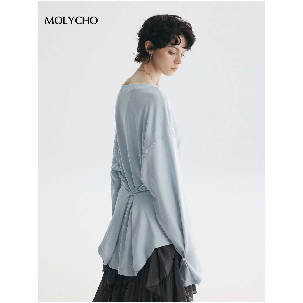MOLYCHO Free and casual loose casual long sleeved T shirt for women versatile adjustable waist top image 1