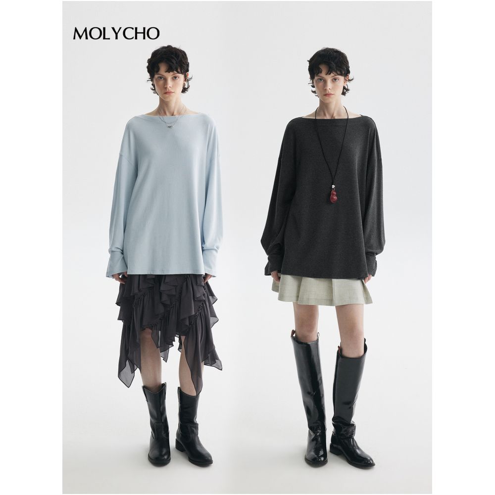 MOLYCHO Free and casual loose casual long sleeved T shirt for women versatile adjustable waist top image 4