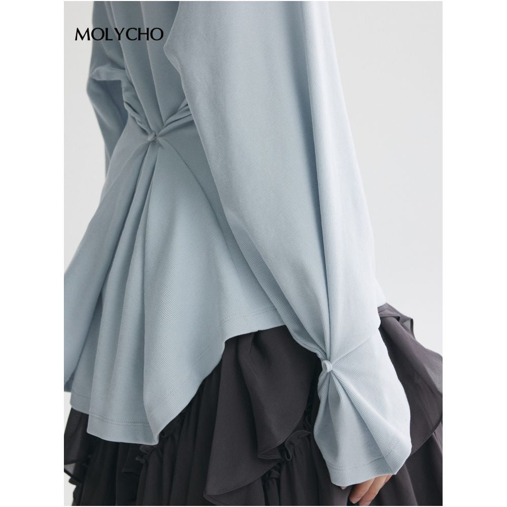 MOLYCHO Free and casual loose casual long sleeved T shirt for women versatile adjustable waist top image 5